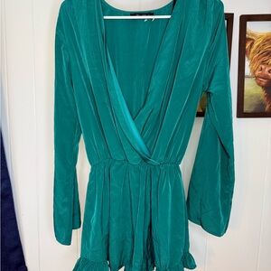 Honey Punch Teal Long Sleeve Romper